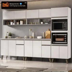 Armário De Cozinha Completa Modulada 270cm Com Armário E Balcão Atlanta Total Carraro Branca - Imagem 1