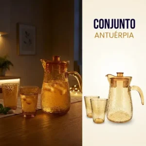 Conjunto Jarra e 6 Copos Âmbar 7 Peças Vidro Acrílico 900ml - Imagem 7
