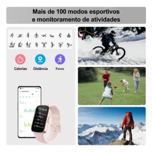 Relógio Academia Rosa Relógio Para Academia Rosa Smartwatch Esportivo, Resistente À Água, Monitoramento Cardíaco E Sono, Bateria Duradoura Para Treinos E Rotina Diária - Imagem 6