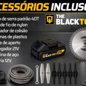 Roçadeira Aparador Grama A Bateria Recarregável 21v 750w Profissional Com Acessórios Tcg21c The Black Tools - Imagem 5