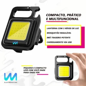 Kit 2x Mini Lanterna Refletor Led Potente 3 Modos De Luz Multifuncional Chaveiro Abridor De Garrafas Pesca Acampamento Trilhas Recarregável Usb Com Imã Wmix Eletrônicos - Imagem 4