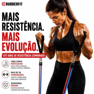 Kit de Elásticos Para Treino Exercícios Malhar Academia Tubing 11 Peças Rubber Fit - Imagem 6