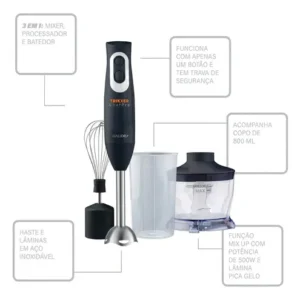 Mixer E Processador Mallory Trikxer Chefpro 500w Black Inox Cor Preto - Imagem 3