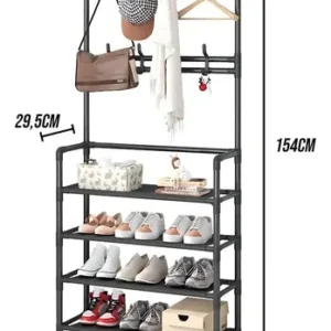 Vittak Sapateira Organizador Vertical Cabideiro Roupa Prateleiras Sapatos Bolsa Multiuso Cor Preto - Imagem 11