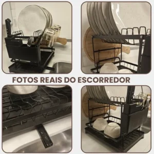 Escorredor de Louças 2 Andares Zelvi Aço Carbono Preto para Pratos Copos Talheres Organizador Pia Cozinha - Imagem 12