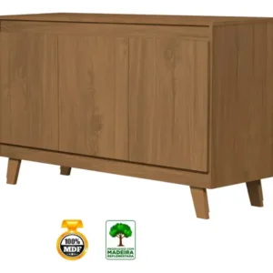 Buffet Aparador 3 Portas 100% MDF com Prateleira Interna Pés Retrô 121cm Freijó Bela Store - Imagem 8