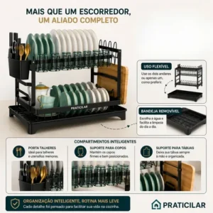 Escorredor De Louça Inoxidável 2 Andares Drenagem Automática Bandeja Grande 360o Organizador Pia Com Porta Pratos Tigelas Talheres Copos - Imagem 8