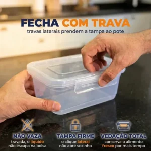 Kit 10 Potes 750ml com Tampa Trava Plástico Transparente para Mantimentos e Alimentos Marmita Organizador de Cozinha Geladeira e Freezer Jogo de Potes para Organização Ponte Lar Utilidades - Imagem 5