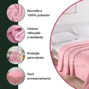 Cobertor Manta Casal Microfibra Flacee Quentinha 2,20 X 1,80 Macia Veludo Liso Cor Rosa Claro Premium - Imagem 4