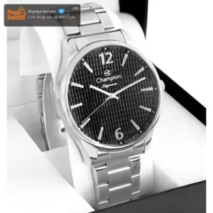Relógio Masculino Champion CN27670T Cor da Correia Prateado com Fundo Preto Prova D´Agua 50 Metros Minimalista - Imagem 1