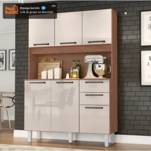 Armário de Cozinha Completa Pop Zanzini Nature/Off White 6 Portas 2 Gavetas - Imagem 1