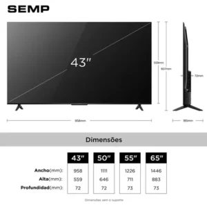 Smart TV Semp 43 Polegadas LED HVA 4K S62 WiFi Bluetooth Google TV 3 HDMI HDR10+ Dolby Audio 43S62 - Imagem 3