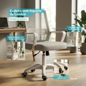 Cadeira Escritório Astrella Vega Ergonômica E Giratória Cinza Malha - Imagem 3