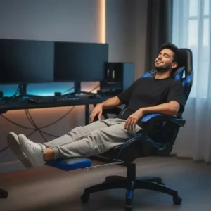 Cadeira Gamer Sweet Studio Ergonômica Reclinável em Couro Sintético Azul com Apoio de Pés - Imagem 4