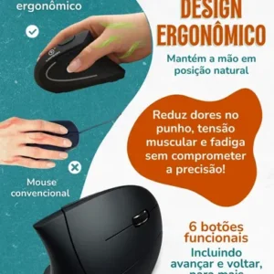 Mouse Vertical Ergonômico Sem Fio Recarregável Bluetooth e USB 2.4G – RGB, Silencioso, DPI Ajustável, Reduz Tensão no Pulso, Portátil e Confortável – Compatível com Notebook, PC, Windows e Mac - Apfer - Imagem 4