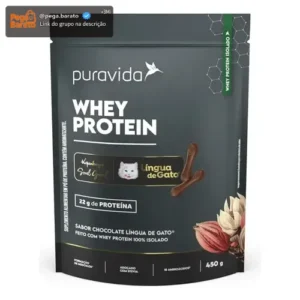 Whey Protein Isolado Chocolate Lingua de Gato 450g Puravida - Imagem 1