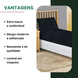 Kit Jogo De Cama Solteiro Padrão 2 Peças Percal Premium 400 Fios Fronha Ponto Palito Super Macio Confortável Cor Preto - Imagem 4