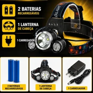 Lanterna De Cabeça Led Recarregável Farol Bike 3 Leds Zoom 300m Alta Potência Pesca Trilha Camping - Imagem 9