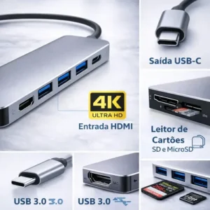 Hub Usb-c Hdmi 7x1 Cabo Adaptador Macbook iPad Computador Pc Notebook Tablet Air M1 M2 Dex 4k 7 Em 1 Chrome Technology - Imagem 6
