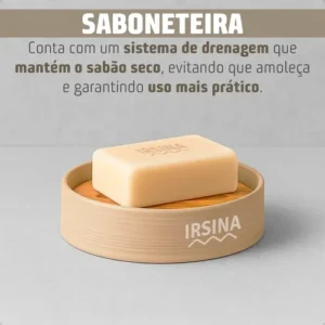 Kit Banheiro Completo Acessórios De Bambu Moderno Lixeira Com Tampa Escova Saboneteira Cor Bege Irsina - Imagem 5