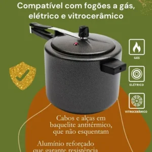 Panela de Pressão 7 litros Alumínio Preta Grande Segura Reforçada Cozimento Rápido Econômica Fechamento Interno - Imagem 5