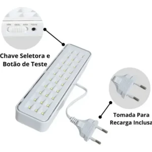 3 Luminárias Emergência Elgin Recarregável Lampada 30 Leds - Imagem 3