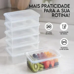 Kit 20 Potes 500 Ml Transparente Marmita Fitness Bpa Free Reutilizável Tampa Hermética Micro E Freezer Ponte Lar Utilidades - Imagem 4