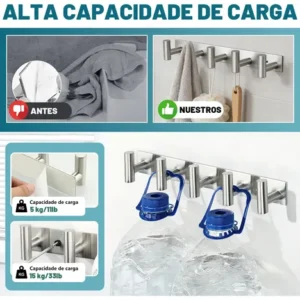 Cabideiro De Parede 5 Ganchos 304 Inox Adesivos Suporte - Imagem 6