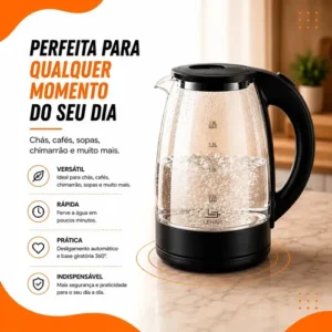 Chaleira Elétrica de Vidro Hold On 1.8 Litros, com Aquecimento Rápido e Desligamento Automático - Imagem 4