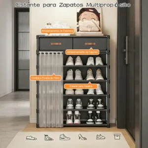 Armario Sapateira Multiuso Vertical 7 Andares Com Gavetas - Imagem 2