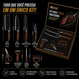 Conjunto De Facas Chef Profissional 8 Peças Churrasco Inox - Imagem 8