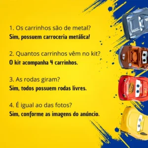Kit 4 Carrinhos Metal Relâmpago Mcqueen Brinquedo Infantil - Imagem 6