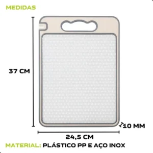Tábua de Corte Higiênica Relimax Antiderrapante, de Inox, com Canaleta e Afiador para Carnes e Legumes - Imagem 4