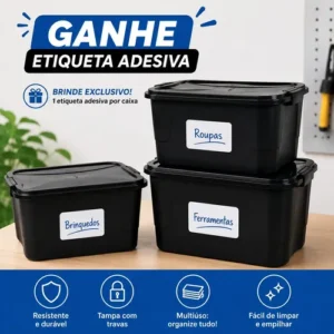 Kit 12 Caixas Organizadoras Plasnew 15l Com Tampa E Trava - Imagem 3