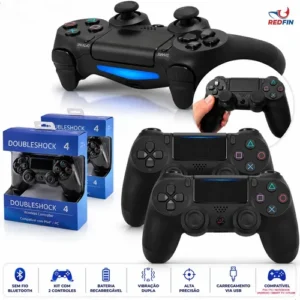 Kit 2 Controle Para Ps4 Sem Fio Redfin Para Ps4 Pc Bluetooth Touchpad Vibração Dupla Joystick Compatível PS4 Videogame TV PC Celular Android Manete Smart TV Headset - Redfin - Imagem 1