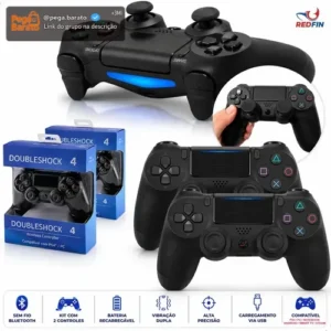 Kit 2 Controle Para Ps4 Sem Fio Redfin Para Ps4 Pc Bluetooth Touchpad Vibração Dupla Joystick Compatível PS4 Videogame TV PC Celular Android Manete Smart TV Headset - Redfin - Imagem 1