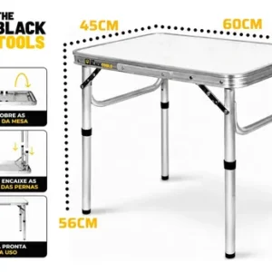 Mesa Dobrável Praia Camping Alumínio 60x45cm Vira Maleta Cor Branco e Prateado The Black Tools - Imagem 5