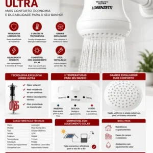 Chuveiro Maxi Ducha Ultra Branco 127v 5500W Lorenzetti - Imagem 8