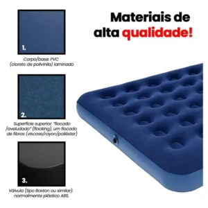 Colchão Inflável Casal Omega Azul 191x137x22cm Kit Reparo - Imagem 12