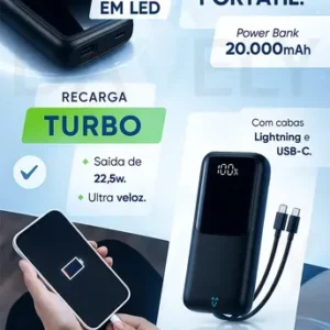 Power Bank 20.000mAh 22.5W Carga Rápida Com Display Digital Carregador Portátil Carga Rápida Premium Compatível Com Todos Os Celulares Iphone Android IOS apple xiaomi LG Samsung Motorola -Marca Davely - Imagem 5