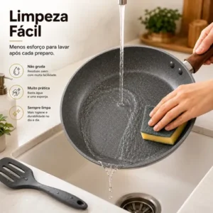 Frigideira de Indução Cerâmica Antiaderente Grande Não Gruda Frita Sem Óleo Fogão a Gás Indução Cooktop Elétrico Panela 24cm Cinza Carneiri - Imagem 10