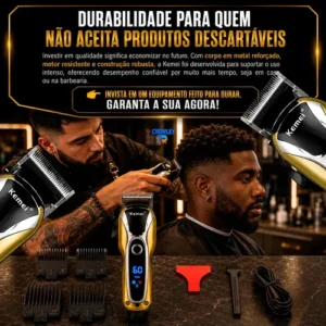 Maquina Cortar Cabelo Profissional Turbo Sem Fio Kemei-1990 - Imagem 4