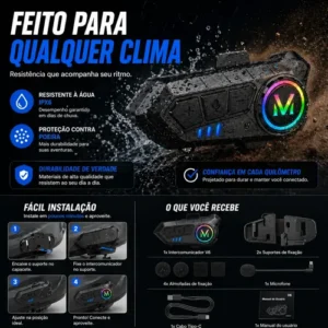 Kit 2 Intercomunicador Moto V6 Bluetooth Para Capacete - Imagem 11