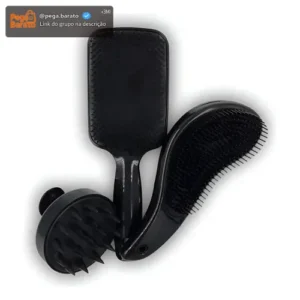 Kit Escovas Trio Raquete Flex, Escova Mágica E Escova Massag Cor Preto - Imagem 1
