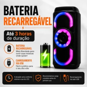 Caixa De Som Bluetooth Potente 50w Rgb Tws Usb Fm Portátil - Imagem 9