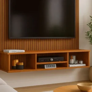 Painel Suspenso Everest TV Até 50" Cor Naturale MDP Design Ripado 3 Nichos - Imagem 4