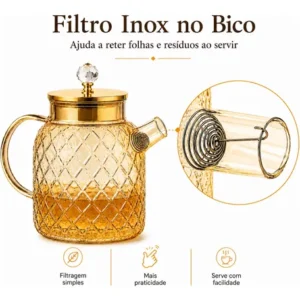 Conjunto De Chá Vidro Âmbar 5 Peças Bule 1,8l Com 4 Xícaras - Imagem 8