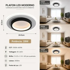 Luminária De Teto Sobrepor Plafon LED Pendente Redonda Luz Moderna - Luz Branco Frio, Quente e Neutro - Imagem 5
