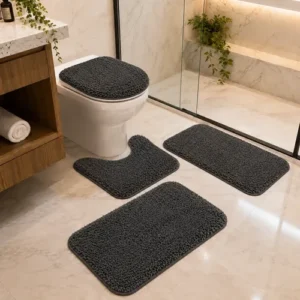 Conjunto Banheiro 4 Peças Tapete Preto Jogo Banheiro Oferta! - Imagem 2