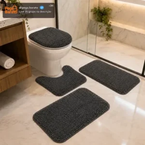 Conjunto Banheiro 4 Peças Tapete Preto Jogo Banheiro Oferta! - Imagem 1